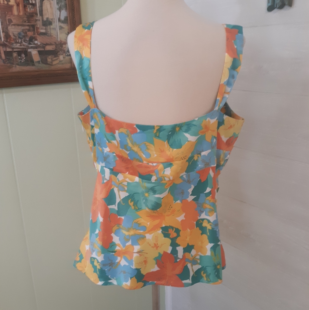 Nicole Miller tropical dressy tank top sz 14 *C3 - Picture 2 of 6